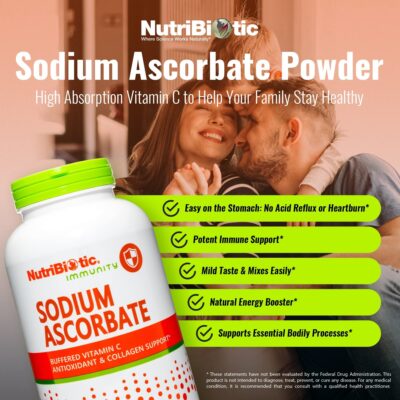 NutriBiotic - Sodium Ascorbate Buffered Vitamin C Powder, 16 Oz | Vegan, Non-Acidic & Easier on Digestion than Ascorbic Acid | Essential Immune Support & Antioxidant Supplement | Gluten & GMO Free - Image 2