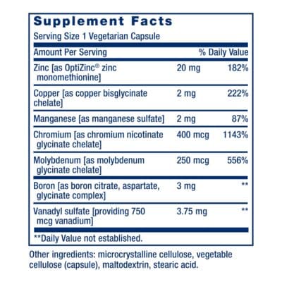 Life Extension Only Trace Minerals, a daily dose of zinc, chromium, boron, copper, manganese, vanadyl sulfate, gluten-free, non-GMO, vegetarian, 90 capsules - Image 3