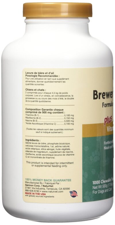 NaturVet Brewers Dried Yeast Formula with Garlic Flavoring Plus Vitamins for Dogs and Cats, Chewable Tablets, Made in The USA with Globally Source Ingredients 1000 Count - Image 2