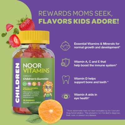 Halal Vitamins, Kids Vitamins, Kids Multivitamin Gummies Noor Vitamins: Vitamin C for Kids, D3, and Zinc for Immunity, B6 B12 for Energy. Non-GMO, Halal Gummies - 90 Count Gummy Vitamins for Kids - Image 3