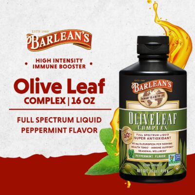 Barlean's Peppermint Olive Leaf Complex Liquid Immune Support Supplement with 95mg Oleuropein Antioxidants for Seasonal Wellness, Heart Health, & Immune System Booster, 16 Ounce - Image 2