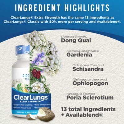 Ridgecrest Herbals ClearLungs Extra Strength, Natural Lung, Nasal Health Formula, Bronchial, Respiratory, Sinus, Mucus Support (120 Caps, 60 Serv) - Image 4