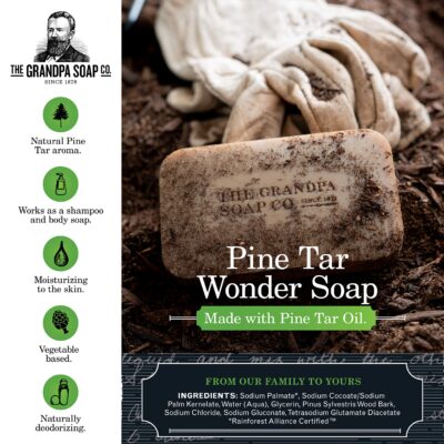 Pine Tar Bar Soap by The Grandpa Soap Company | The Original Wonder Soap |Vegan, 3-in-1 Cleanser, Deodorizer & Moisturizer | 3.25 Oz. - Image 2