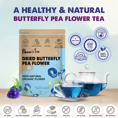 KHWAN'S TEA Dried Butterfly Pea Flowers Blue Tea Flower Herbal Tea Organic, Caffeine Free, Vegan Plant Based, Sourced from Thailand, 1.8oz - Image 3