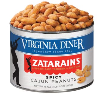 Virginia Diner – Gourmet Zatarains Smoked Cajun Seasoned Virginia Peanuts, 18 Ounce Tin