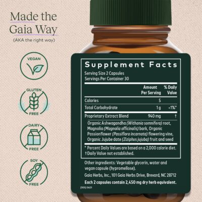 Gaia Herbs SleepThru - Natural Sleep Support Supplement with Organic Ashwagandha Root, Organic Magnolia Bark, Passionflower, and Jujube Date - 60 Vegan Liquid Phyto-Capsules (30-Day Supply) - Image 2