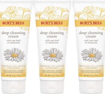 Burt’s Bees Face Wash, Deep Facial Cleansing Cream, College Back to School Dorm Essentials, All Natural Cleanser with Chamomile, 6 Ounce (Pack of 3) (Packaging May Vary)