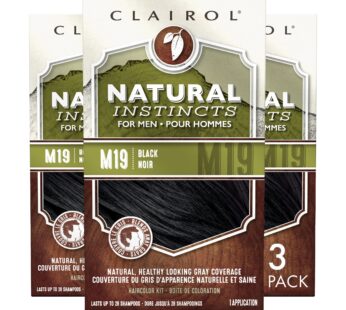 Clairol Natural Instincts Semi-Permanent Hair Dye for Men, M19 Black Hair Color, Pack of 3