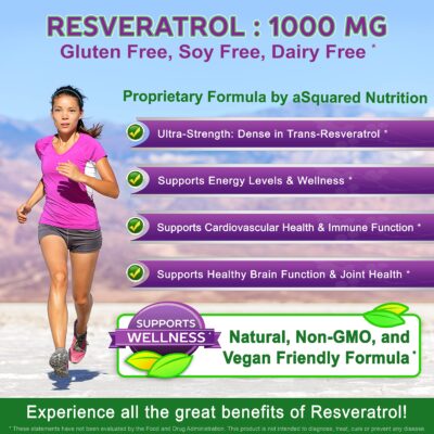 100% Natural Resveratrol - 1000mg Per Serving Max Strength (180 Capsules) Antioxidant Supplement, Trans-Resveratrol Pills for Heart Health & Pure, Trans Resveratrol & Polyphenols - Image 2