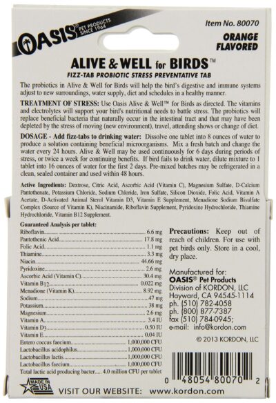 OASIS #80070 Alive and Well, Stress Preventative & Pro-Biotic Tablets for Birds, white, 1 Count (Pack of 1) - Image 2