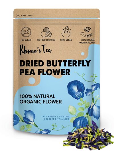 KHWAN'S TEA Dried Butterfly Pea Flowers Blue Tea Flower Herbal Tea Organic, Caffeine Free, Vegan Plant Based, Sourced from Thailand, 1.8oz