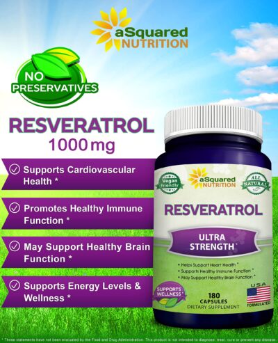 100% Natural Resveratrol - 1000mg Per Serving Max Strength (180 Capsules) Antioxidant Supplement, Trans-Resveratrol Pills for Heart Health & Pure, Trans Resveratrol & Polyphenols - Image 3