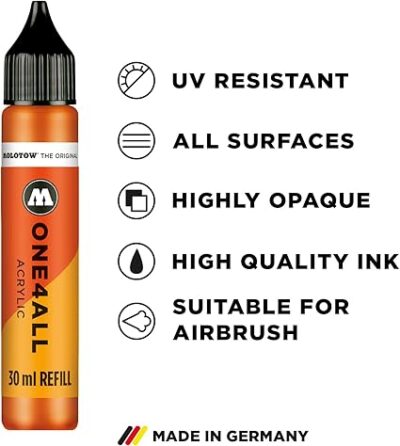 MOLOTOW ONE4ALL Acrylic Paint Refill ONE4ALL Paint Marker, Signal White, 30ml Bottle, 1 Each (693.160)