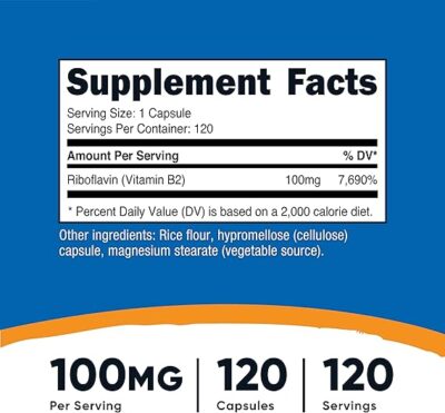 Nutricost Vitamin B2 (Riboflavin) 100mg, 120 Capsules - Gluten Free and Non-GMO - Image 2