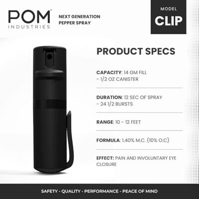 POM Pepper Spray Pocket Clip - Flip Top Safety - Maximum Strength OC Spray Self Defense - Tactical Compact & Safe Design - Quick Key Release - 25 Bursts & 10 ft Range (Group) - Image 4