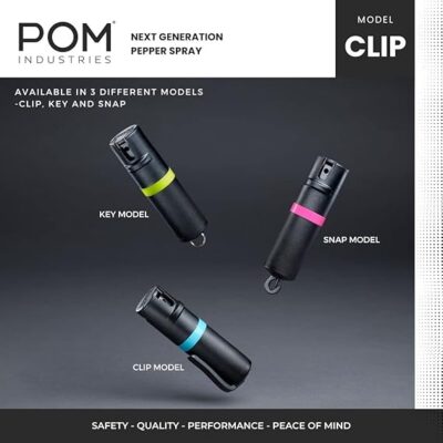 POM Pepper Spray Pocket Clip - Flip Top Safety - Maximum Strength OC Spray Self Defense - Tactical Compact & Safe Design - Quick Key Release - 25 Bursts & 10 ft Range (Group) - Image 2