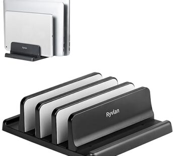 Ryvlan 3 Slot Laptop Stand, Adjustable Vertical Storage for Multiple Devices, Rubber Padded, Compatible with Laptops up to 17 inches, Multi-Purpose Laptop Holder