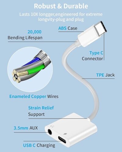USB C to 3.5mm Headphone and Charger Adapter,with PD 60W Fast Charging Dongle Cable Cord for iPhone 16/15 Plus Pro Max, - Image 5