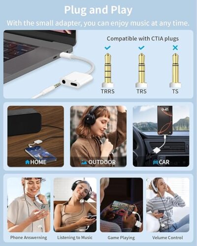 USB C to 3.5mm Headphone and Charger Adapter,with PD 60W Fast Charging Dongle Cable Cord for iPhone 16/15 Plus Pro Max, - Image 6