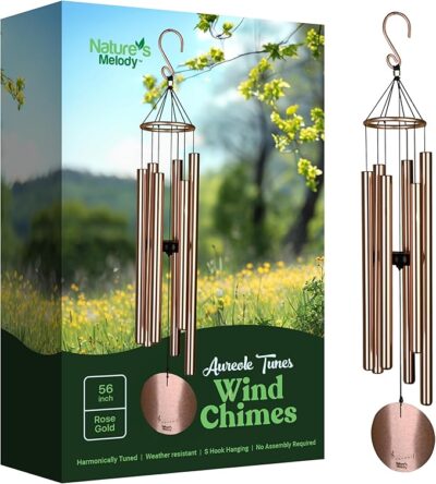 Nature’s Melody Aureole Tunes Wind Chimes – Outdoor Windchime with 6 Tubes Tuned to C Pentatonic Scale, 100% Rustproof Aluminum Memorial Gift or Zen Garden