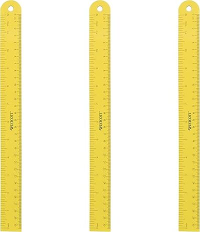 Westcott ‎12 inch Magnetic Flexible Rulers (3 Pack), Yellow, for School, Office, Crafts and DIY, Measuring Tools for Students and Adults