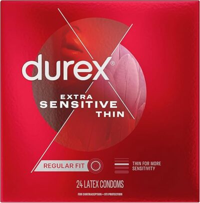 Durex Extra Sensitive Condoms, Ultra Thin, Lubricated Natural Rubber Latex Condoms for Men, FSA & HSA Eligible, 24 Count